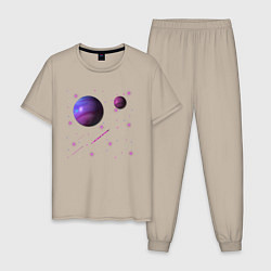 Пижама хлопковая мужская Космос Планеты, цвет: миндальный