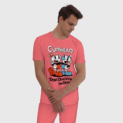Пижама хлопковая мужская Cuphead, Dont deal with devil, цвет: коралловый — фото 2