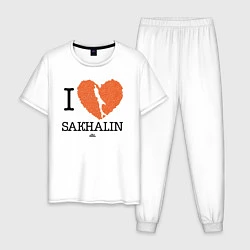 Пижама хлопковая мужская I love Sakhalin, цвет: белый