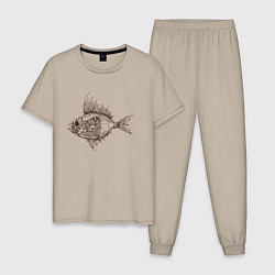 Пижама хлопковая мужская Стимпанк Рыба Steampunk Fish Z, цвет: миндальный