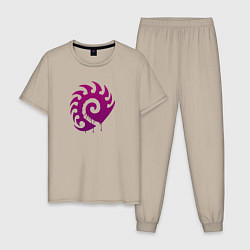 Пижама хлопковая мужская Zerg logo Purple, цвет: миндальный