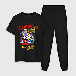 Пижама хлопковая мужская Cuphead, главные герои, цвет: черный