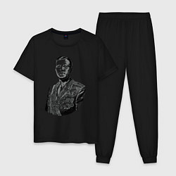 Пижама хлопковая мужская Гагарин и медали цвета черный — фото 1
