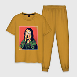 Пижама хлопковая мужская Мона Лиза Крик Мунка пародия, цвет: горчичный