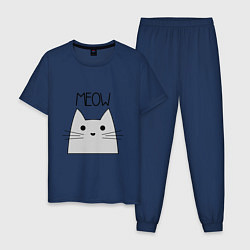 Пижама хлопковая мужская Котик - Мяу, цвет: тёмно-синий