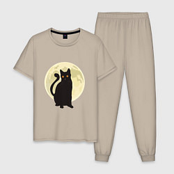 Пижама хлопковая мужская Moon Cat, цвет: миндальный