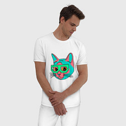 Пижама хлопковая мужская Hipster Cat, цвет: белый — фото 2