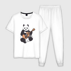 Пижама хлопковая мужская Панда гитарист Panda Guitar, цвет: белый