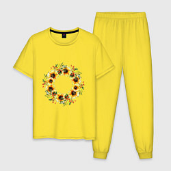 Пижама хлопковая мужская Летний венок из подсолнухов, цвет: желтый