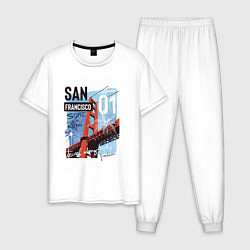 Пижама хлопковая мужская Сан-Франциско, цвет: белый