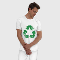 Пижама хлопковая мужская Значок переработки экология, цвет: белый — фото 2