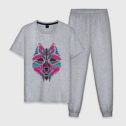 Пижама хлопковая мужская Волк с узорами, цвет: меланж