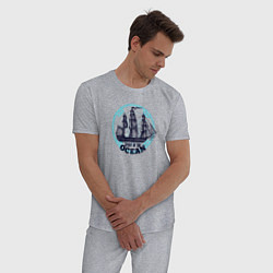 Пижама хлопковая мужская Корабль Дух океана, цвет: меланж — фото 2