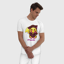 Пижама хлопковая мужская Пикачу в костюме, цвет: белый — фото 2