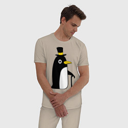 Пижама хлопковая мужская Пингвин в шляпе, цвет: миндальный — фото 2