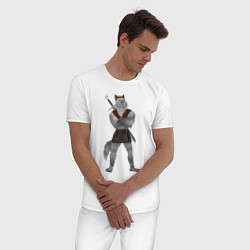 Пижама хлопковая мужская Боевой кот, цвет: белый — фото 2