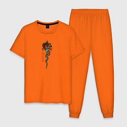 Пижама хлопковая мужская Змея и меч, цвет: оранжевый