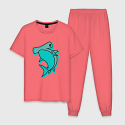 Пижама хлопковая мужская Акула молот, цвет: коралловый