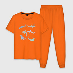 Пижама хлопковая мужская Акулы разные, цвет: оранжевый