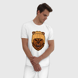 Пижама хлопковая мужская Грозный медведь, цвет: белый — фото 2