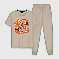 Пижама хлопковая мужская Клинок, рассекающий демонов, цвет: миндальный