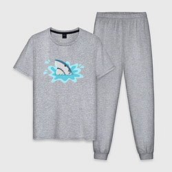 Пижама хлопковая мужская Акула в воде, цвет: меланж
