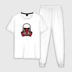 Пижама хлопковая мужская Череп в противогазе, цвет: белый