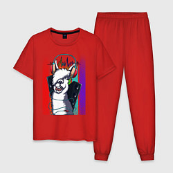 Пижама хлопковая мужская Music Llama, цвет: красный
