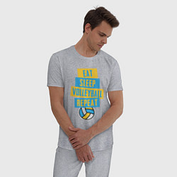Пижама хлопковая мужская Еда, сон, волейбол, цвет: меланж — фото 2