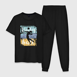Пижама хлопковая мужская Volleyball Game, цвет: черный