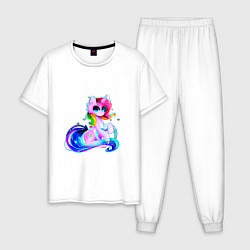 Пижама хлопковая мужская Единорог, цвет: белый