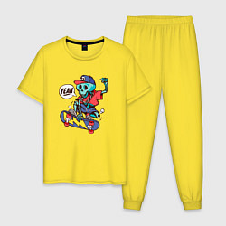 Пижама хлопковая мужская Скелет на скейте, цвет: желтый