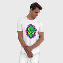 Пижама хлопковая мужская Инопланетянин всевидящее око, цвет: белый — фото 2