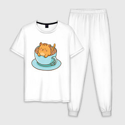 Пижама хлопковая мужская Котик в кружке, цвет: белый