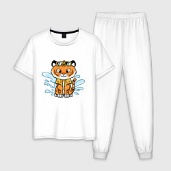 Пижама хлопковая мужская Тигренок на отдыхе, цвет: белый