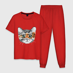 Пижама хлопковая мужская Тигровый гот, цвет: красный