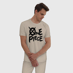 Пижама хлопковая мужская One Piece Большой куш лого, цвет: миндальный — фото 2