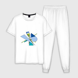 Пижама хлопковая мужская Динамическая абстракция, цвет: белый