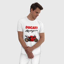 Пижама хлопковая мужская DUCATI ДУКАТИ MOTOSPORT, цвет: белый — фото 2