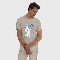 Пижама хлопковая мужская Unicorn Volleyball, цвет: миндальный — фото 2