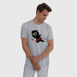 Пижама хлопковая мужская Ниндзя-Кот, цвет: меланж — фото 2