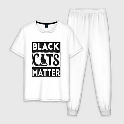 Пижама хлопковая мужская Black Cats Matter, цвет: белый