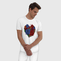 Пижама хлопковая мужская Цветочное сердце, цвет: белый — фото 2