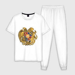 Пижама хлопковая мужская Герб Армении Символика, цвет: белый