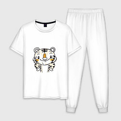 Пижама хлопковая мужская Тигрёнок, цвет: белый