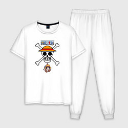 Пижама хлопковая мужская Веселый Роджер Луффи One Piece, цвет: белый