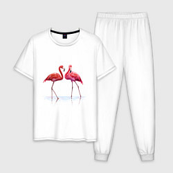 Пижама хлопковая мужская Фламинго пара, цвет: белый