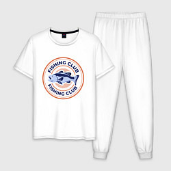 Пижама хлопковая мужская Клуб рыболовов, цвет: белый