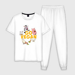 Пижама хлопковая мужская Go Vegan, цвет: белый