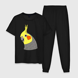 Пижама хлопковая мужская Попугай корелла портрет, цвет: черный